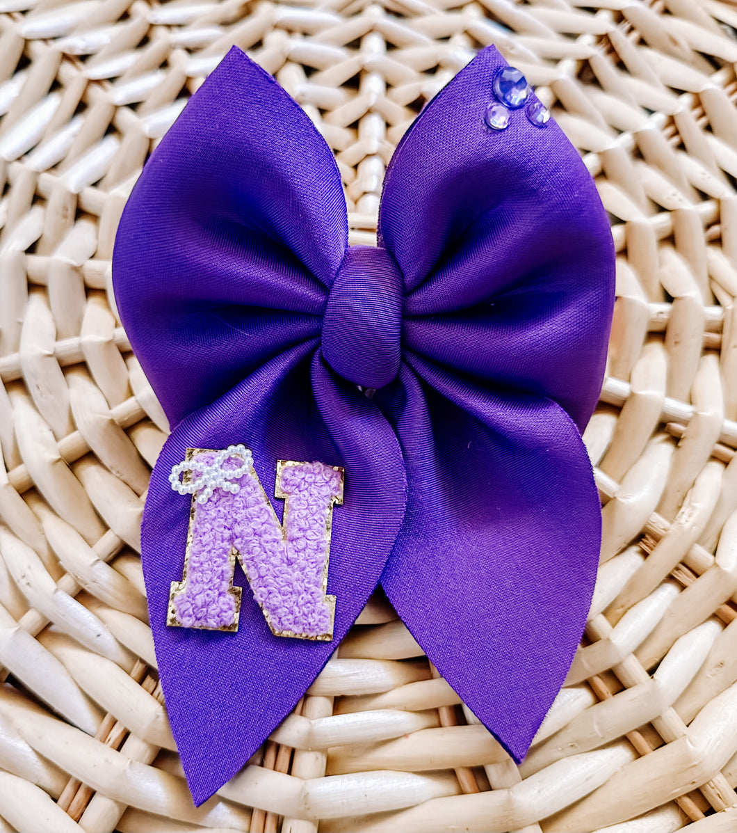“N” Purple Sailor Bow (clip or on nylon please put in notes at checkout)