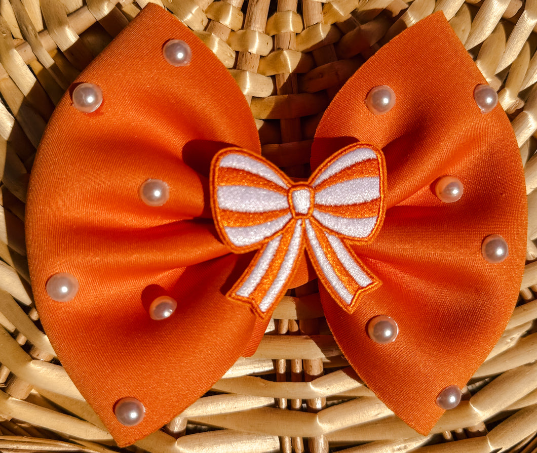 Orange Bow 5” Big Bow (clip or on nylon)