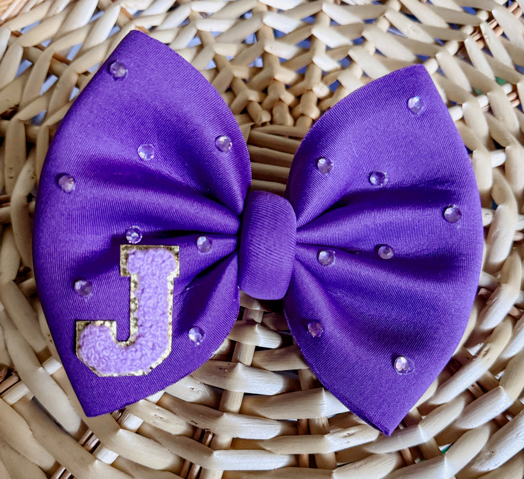 “J” 5” Purple Big Bow (clip or on nylon)