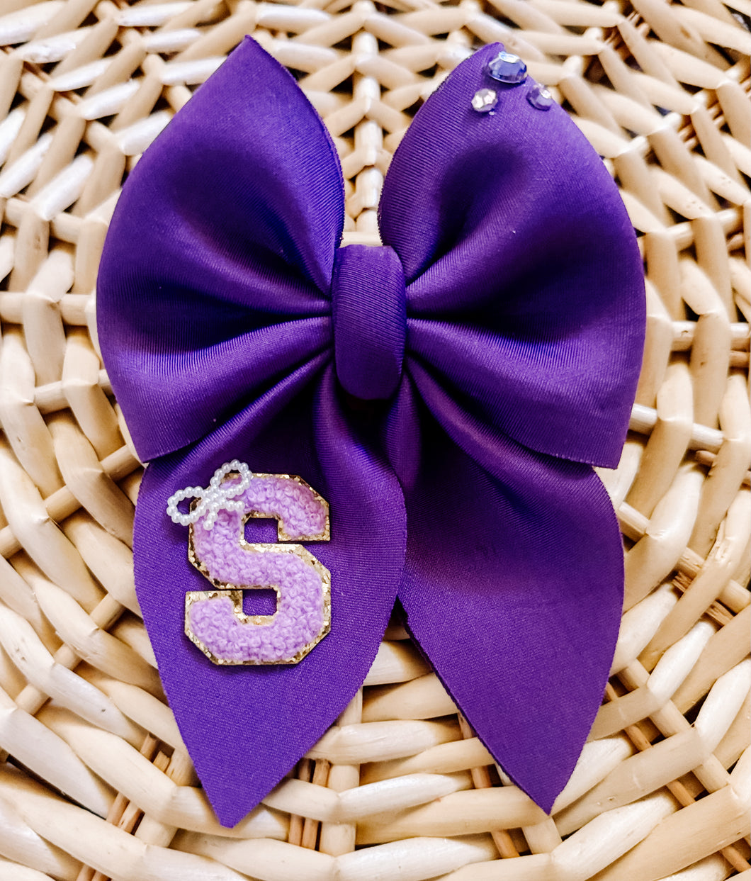 “S” Purple Sailor Bow (clip or on nylon please put in notes at checkout)