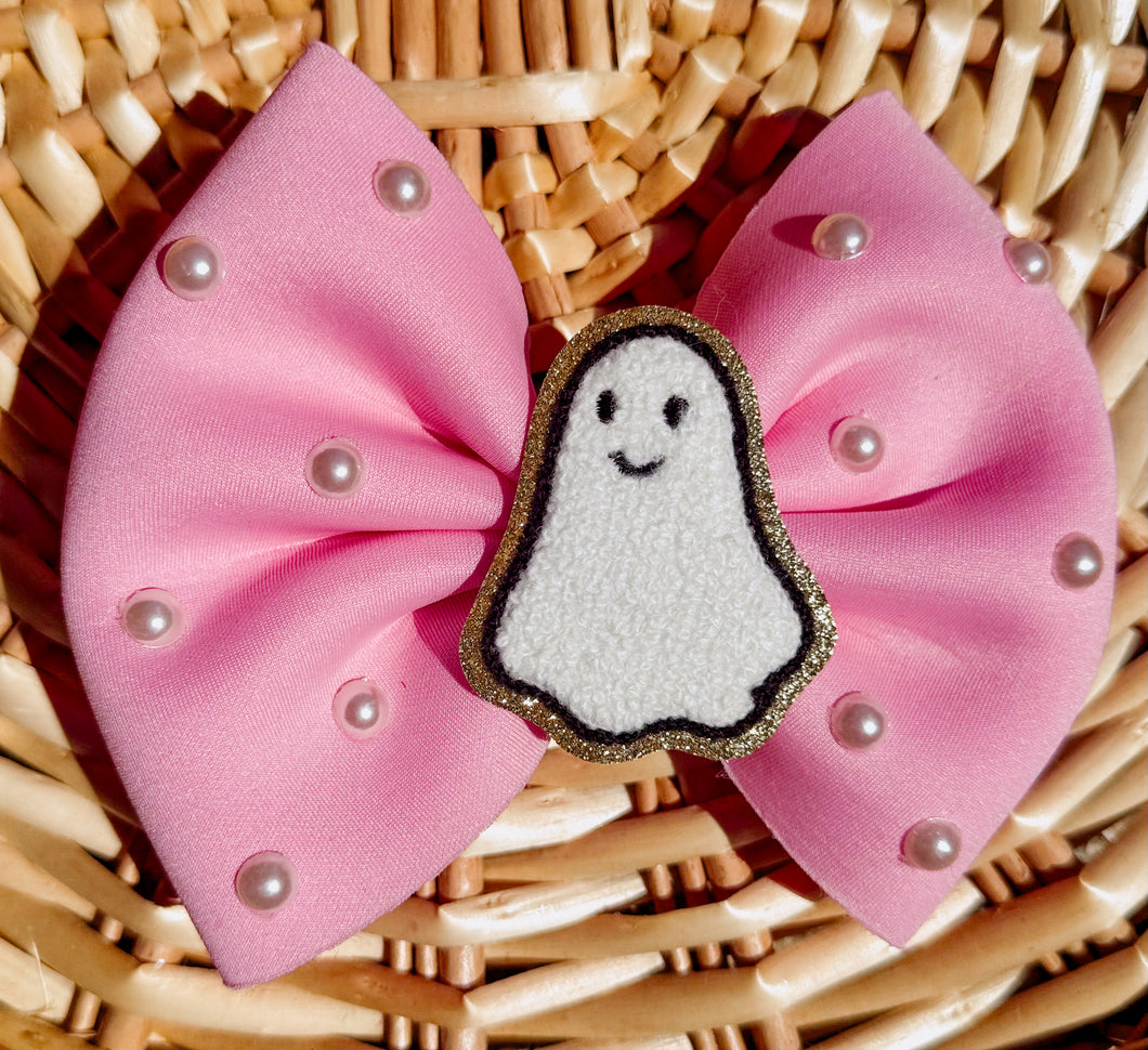 Pink Ghost 5” Big Bow (clip or on nylon)